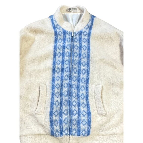 ICELANDIC PURE WOOL SWEATER SZ L WHITE BLUE 100% NEW WOOL FULL ZIP ICELAND MADE - Picture 2 of 7